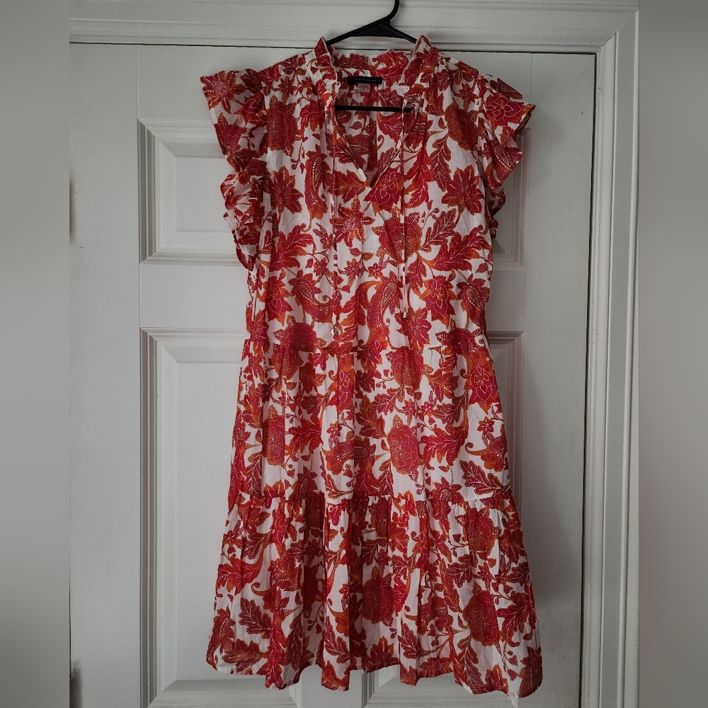 Tommy Hilfiger Red and Orange Flutter-Sleeve Floral Dress Size 6